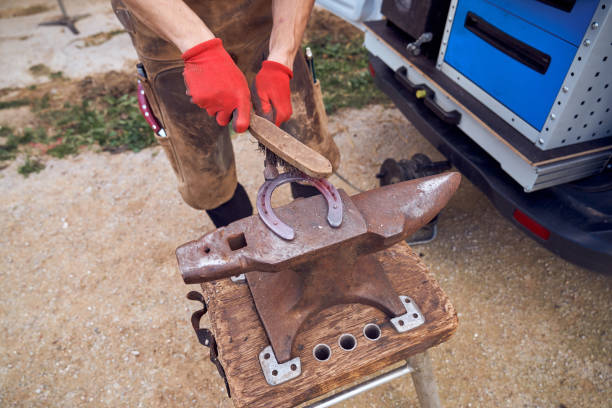 Blacksmith and Anvil. Hammer blow. Anvil on farm. Blacksmith's Job.
