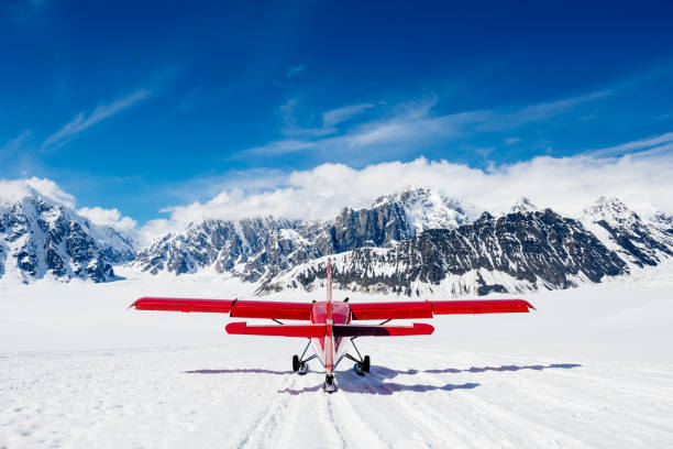 Ski-plane taking off of Denali National Park Glacier