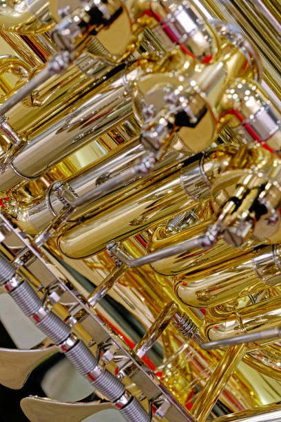 Close up of a tuba in a marching band