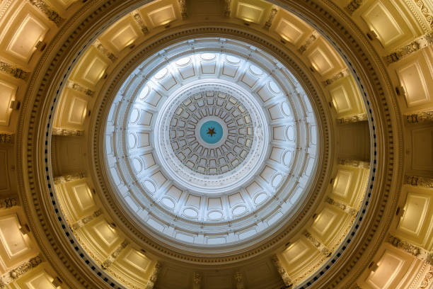 Looking up the rotunda at the Texas State Capitol Building in Austin, Texas, USA.