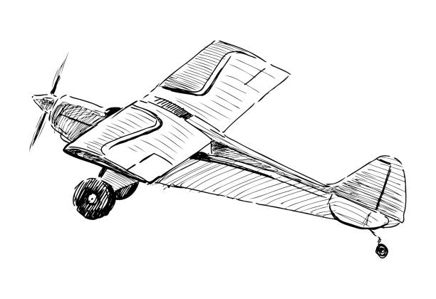 istock Sketch of retro airplane in flight, realistic hand drawn vector illustration isolated on white 2178744724