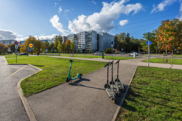 Riga, Latvia - October 12, 2024: Residential district Imanta in autumn. Anninmuizas Boulevard
