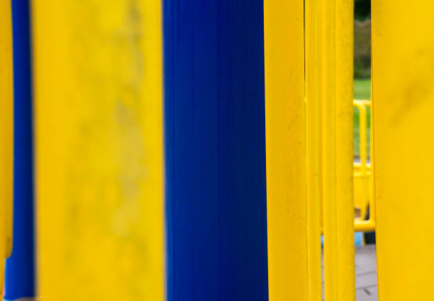A close up view of railings on a playground ride