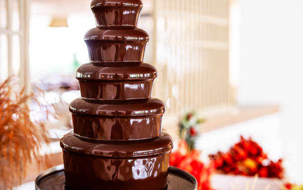 Chocolate fountain in the buffet.