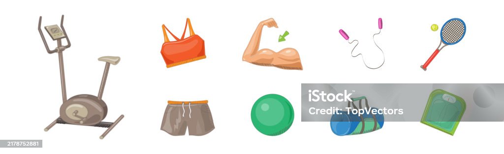 Workout Objects Sport Object And Equipment As Gym Accessories Vector Set Stock ...