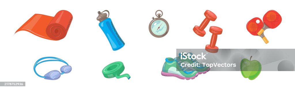 Workout Objects Sport Object And Equipment As Gym Accessories Vector Set Stock ...