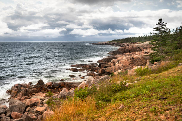 Scenic view Pleasant Bay from the Cabot Trail in Cape Breton Island, Nova Scotia, Canada.