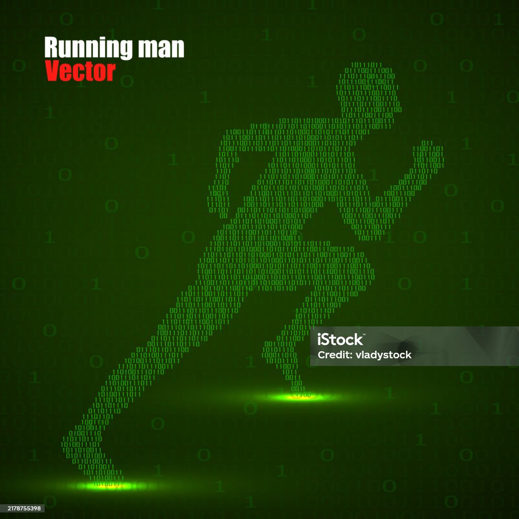 Silhouette Running Man With Binary Computer Code Stock Illustration ...