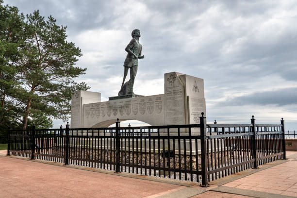 Thunder Bay, Ontario, Canada - August 23, 2024:  Statue of Terry Fox, an amputee and activist who ran across Canada to raise funds for cancer research