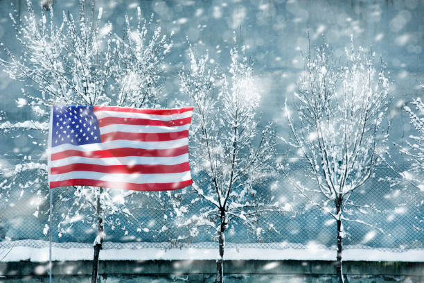 American Flag and snow
