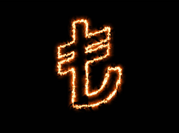 Turkish Lira Symbol in Flames