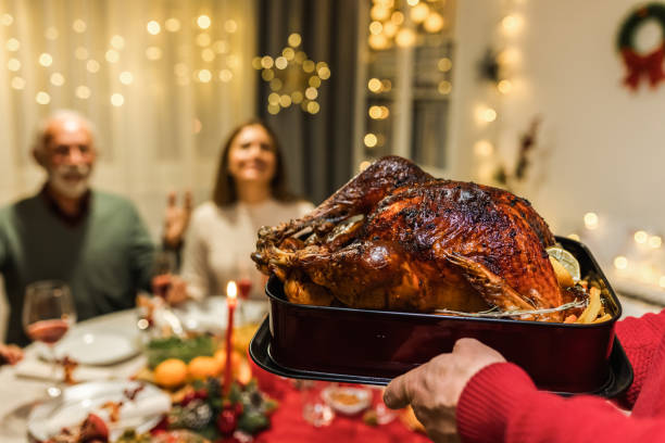 istock Tasty turkey on the dining table. Family Christmas dinner. 2178765091