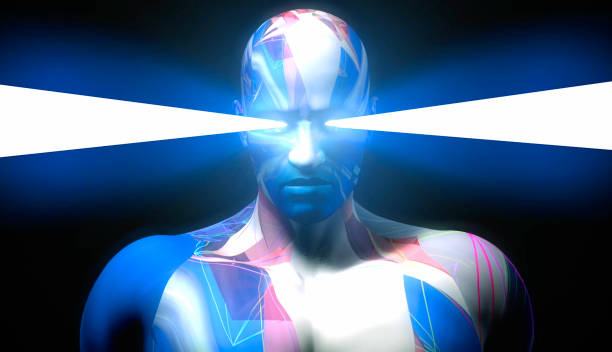 The laser-eyed antihero is shooting laser with his eyes in the darkness. / You can see the animation movie of this image from my iStock video portfolio. Video number: 2177916905