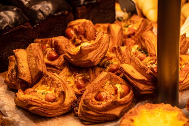 istock Close-up of savory pastries in a bakery. 2178773798