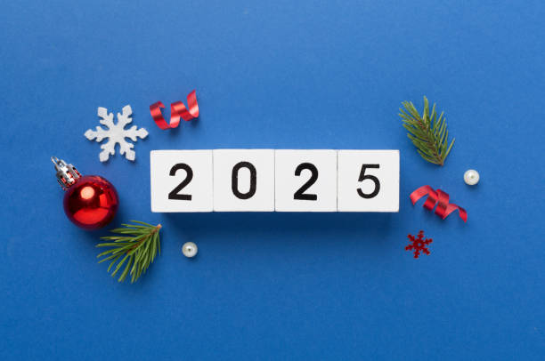 istock 2025 with confetti and decor on color background, top view 2178773866