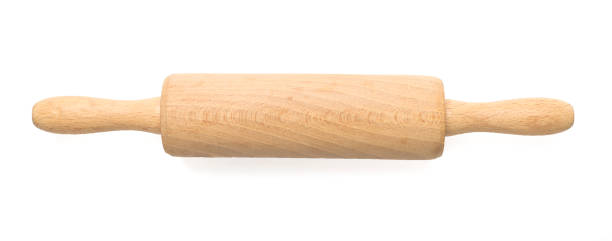 istock Wooden rolling pin isolated on white background, top view 2178782491