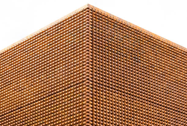 Top part of red brick building, background with copy space, full frame horizontal composition