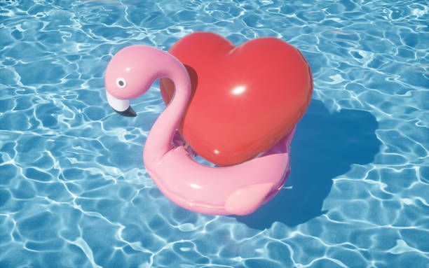 istock Rippled water surface and floating flamingo, 3d rendering. 2178790646