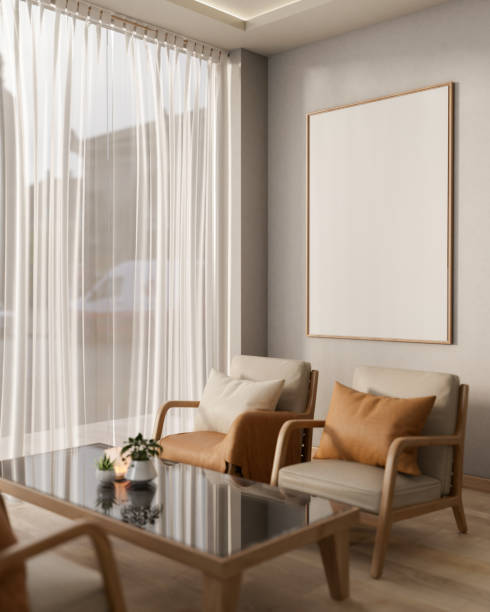istock A comfortable Scandinavian living room featuring armchairs, a coffee table, and a picture frame. 2178800978