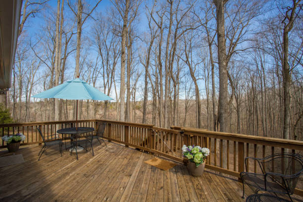 istock Wooden Deck With Outdoor Furniture In Forest Setting. 2178802096