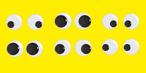 istock A set of plastic toy eyes. Glossy, bulging or puppet eyes. Cute round vector isolated elements. Look down up left right. Different shaking silly hilarious pairs of eyeballs. 2178812375