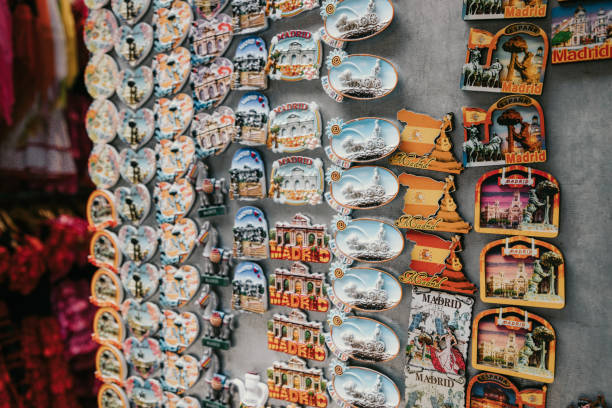 A colorful display of Madrid-themed magnets, each one a tiny keepsake representing the city’s charm. From famous landmarks to cultural icons, these souvenirs capture the essence of Spain’s capital, ready to find a place on travelers’ fridges around the world. A reminder of moments spent wandering through the historic streets, tasting tapas, and soaking in the vibrant energy of Madrid.