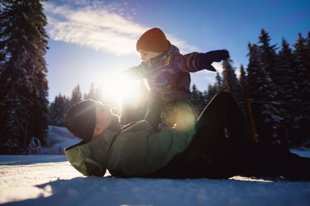 Father and son on winter vacation.