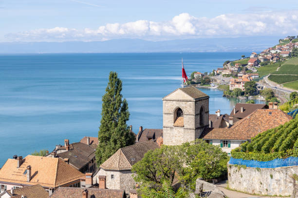 istock Charming Village by a Lake with Rooftops and Vineyard 2178825600