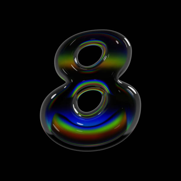 istock 3d holographic glass number 8 in balloon bubble shape with rainbow dispersion and glossy surface for Y2K typography 2178827911