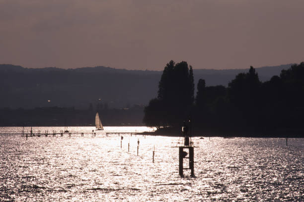 Single sailboat on the Lake Constance