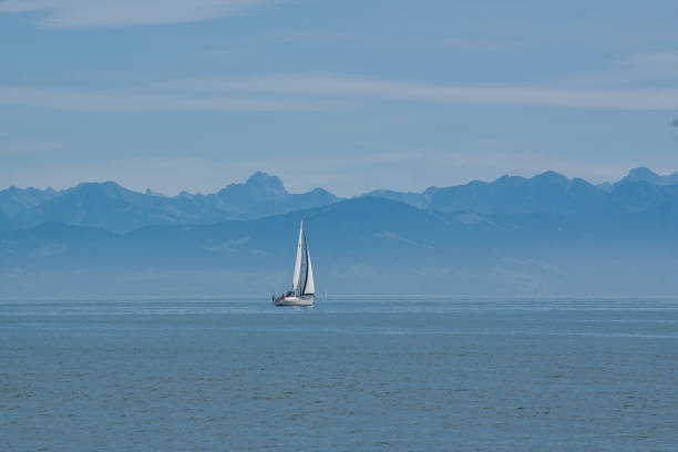 Single sailboat on the Lake Constance