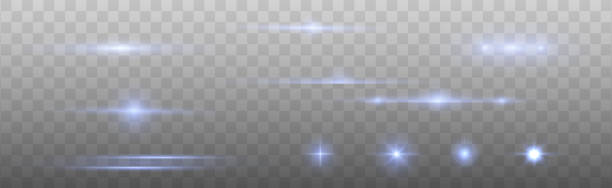Blue horizontal lens flares pack. Laser beams, horizontal light rays. Beautiful light flares. Glowing streaks on light background. Light line effect Blue .