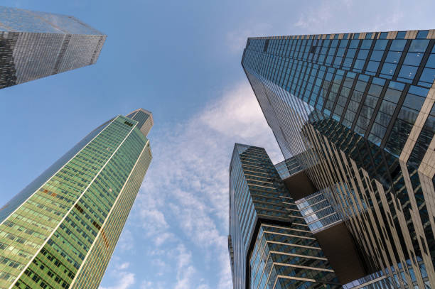 istock Looking Up modern high-rise office buildings. 2178829040