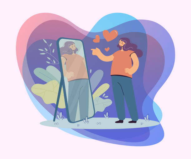 istock Happy narcissist girl looking at herself at mirror 2178829075