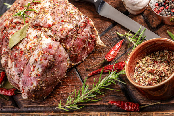 istock Prepared for roast Raw Pork neck butt, top view 2178830120