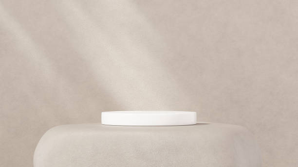istock 3D background with beige tones and a podium set, featuring a play of light and shadow. An abstract geometric composition in a minimalist design. designed as a fashion stage for showcasing mockup scenes. 2178830241
