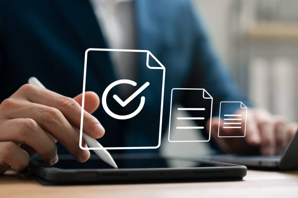 istock Smart Document Audit Checklist, Businessman Use Tablet and Laptop Work Digital Electronic Document. 2178832866