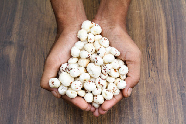 istock Fox nuts or makhaana holding with hand close-up view 2178834914
