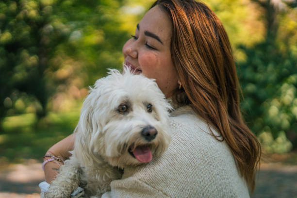 istock Young woman with dog, nature background 2178838049
