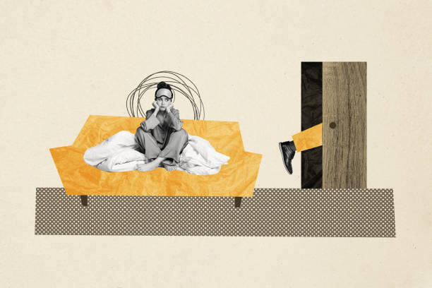istock Creative collage young woman morning awakening drawing doodles home sofa interior accommodation doorway depression sadness 2178838190