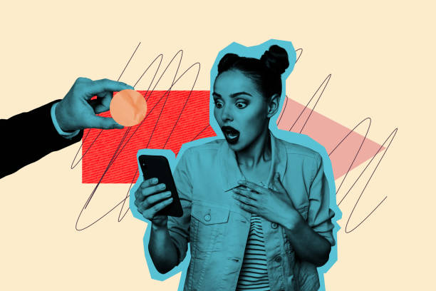 istock Composite trend artwork image collage of copyspace geometric figure silhouette young woman shocked face staring laptop news hand hold coin 2178839410