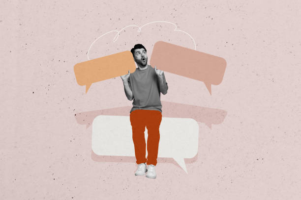 istock Composite artwork sketch image collage of copyspace chatting texting app website monochrome young guy omg face hand hold speech cloud 2178839731