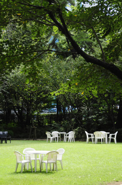 istock White table and chairs in the garden 2178842861