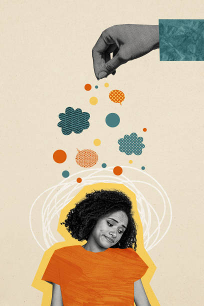 istock Vertical composite artwork collage image picture of arm throw mind bubble mini girl head isolated on creative background 2178846585