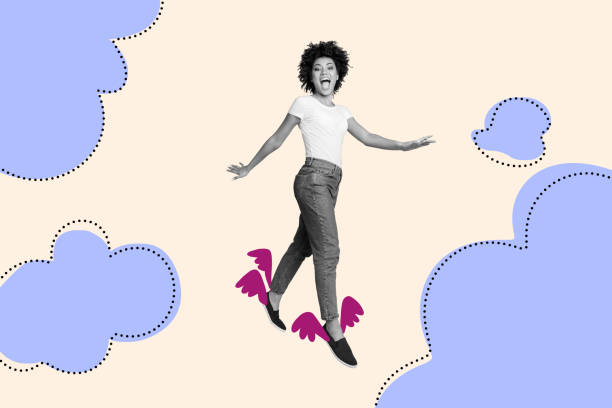 istock Creative image collage young girl dream accomplishment flight legs wings clouds sky high environment imagination fantasy 2178846814