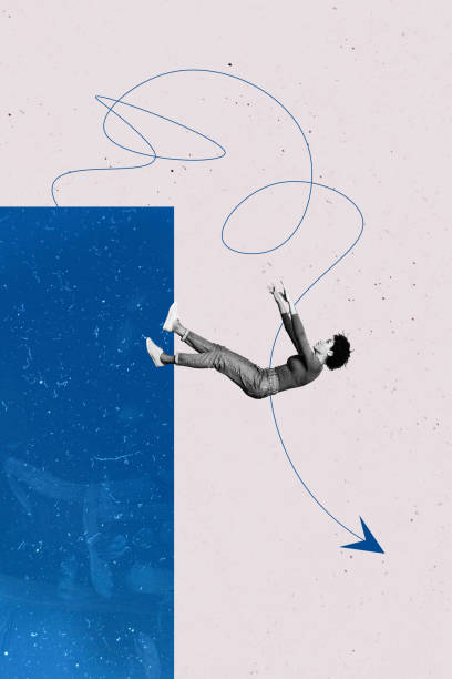 istock Vertical composite artwork collage image picture of girl fall arrow pointer down isolated on creative background 2178847028