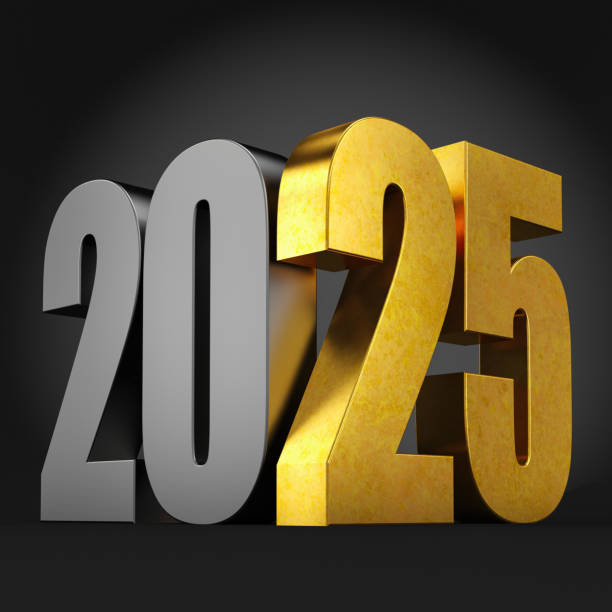 istock Golden 3D 2025 on Black Background 2178847407