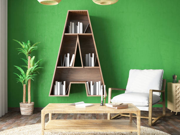 istock Letter A Bookshelf in a Cozy Green Interior 2178847494