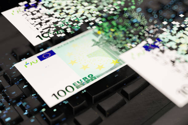 Online Digital Money Transfer Concept with Euro. 3D Render