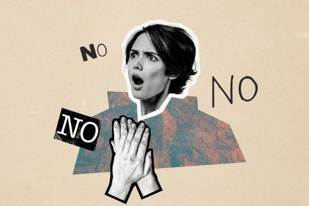 istock Composite trend artwork sketch image collage of monochrome silhouette young lady confused face hand gesture stop no disagree omg emoji 2178847751